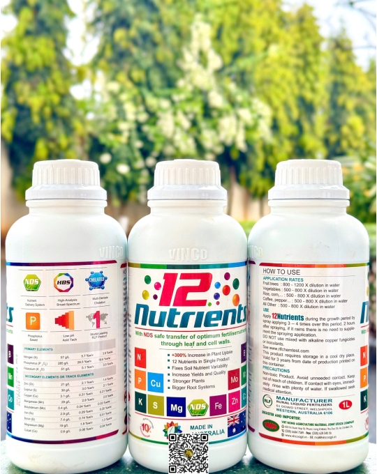 12 Nutrients Fertiliser - 1 lít x 12 chai
